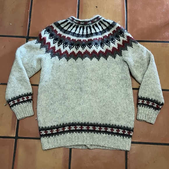 Vintage 1980s Icelandic Lopi Wool Cardigan Hand Knit Nordic Sweater L Womens - Picture 2 of 10